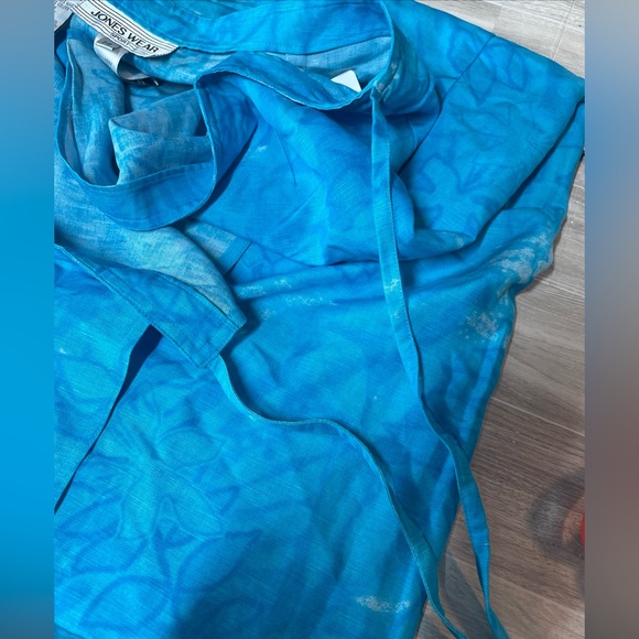 Jones Wear Sport Linen Blend Wrap Skirt Tropical Floral Turquoise Blue Size 14 - Picture 8 of 9